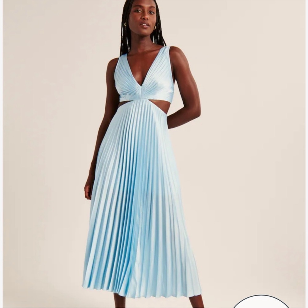Abercrombie and Fitch Blue Satin Pleated Cutout Maxi Dress, Size Small
